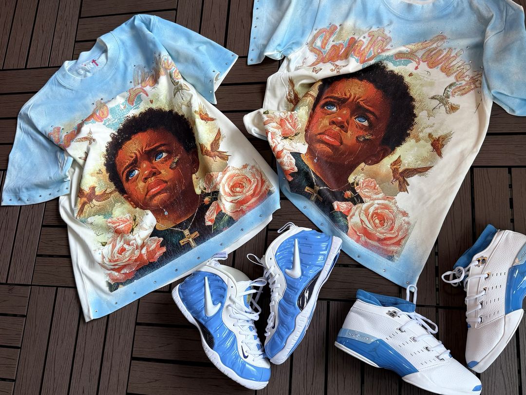 Combo Santa Luting: Camiseta niño ángel + Foamposite azul